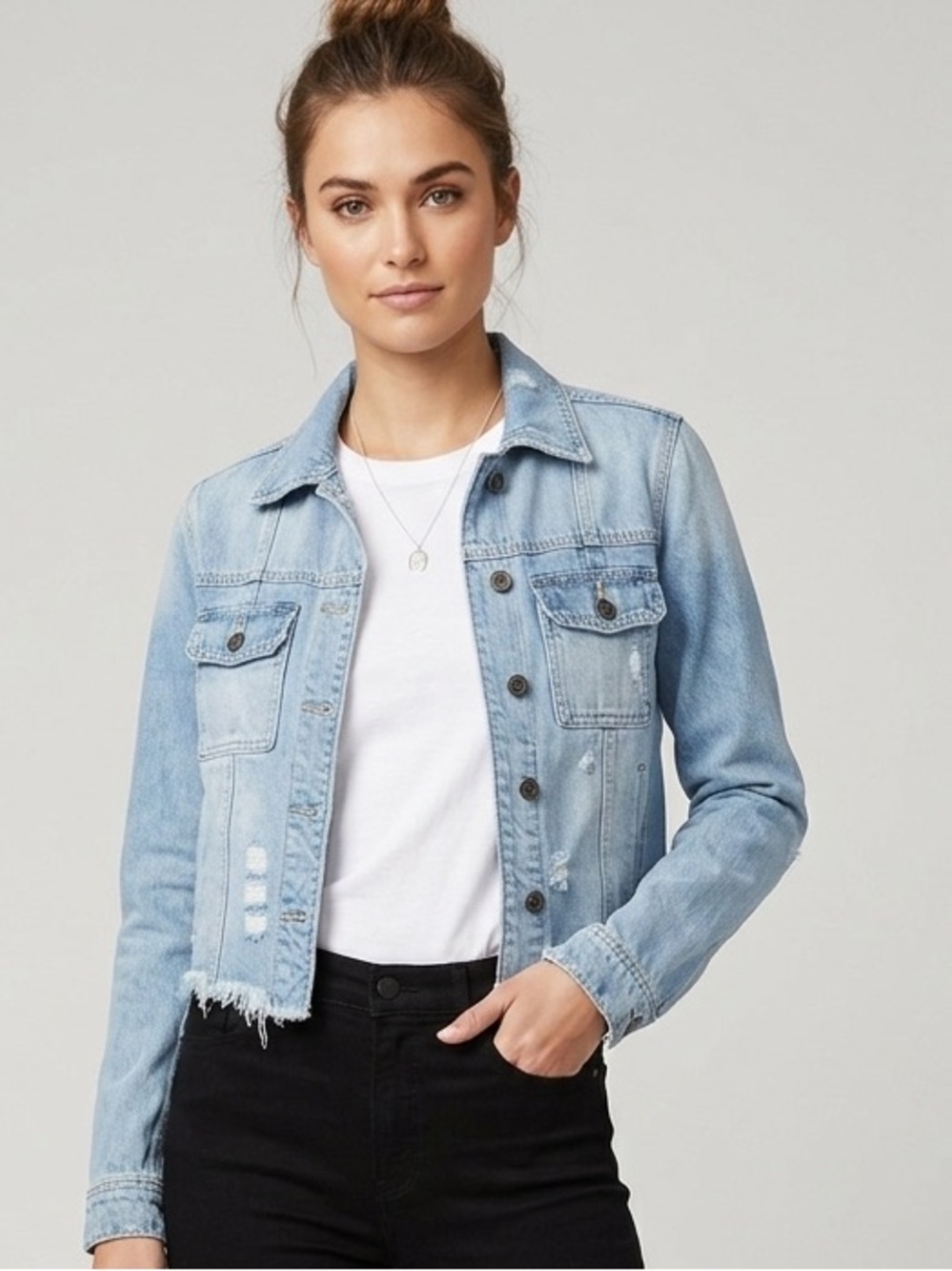 Hidden Jeans Light Blue Distressed Denim Jacket Size S